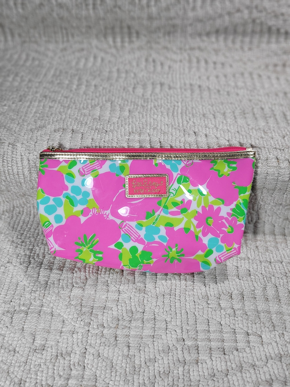 Lilly Pulitzer x Estée Lauder Floral Makeup Bag Pink Green Vinyl Pouch